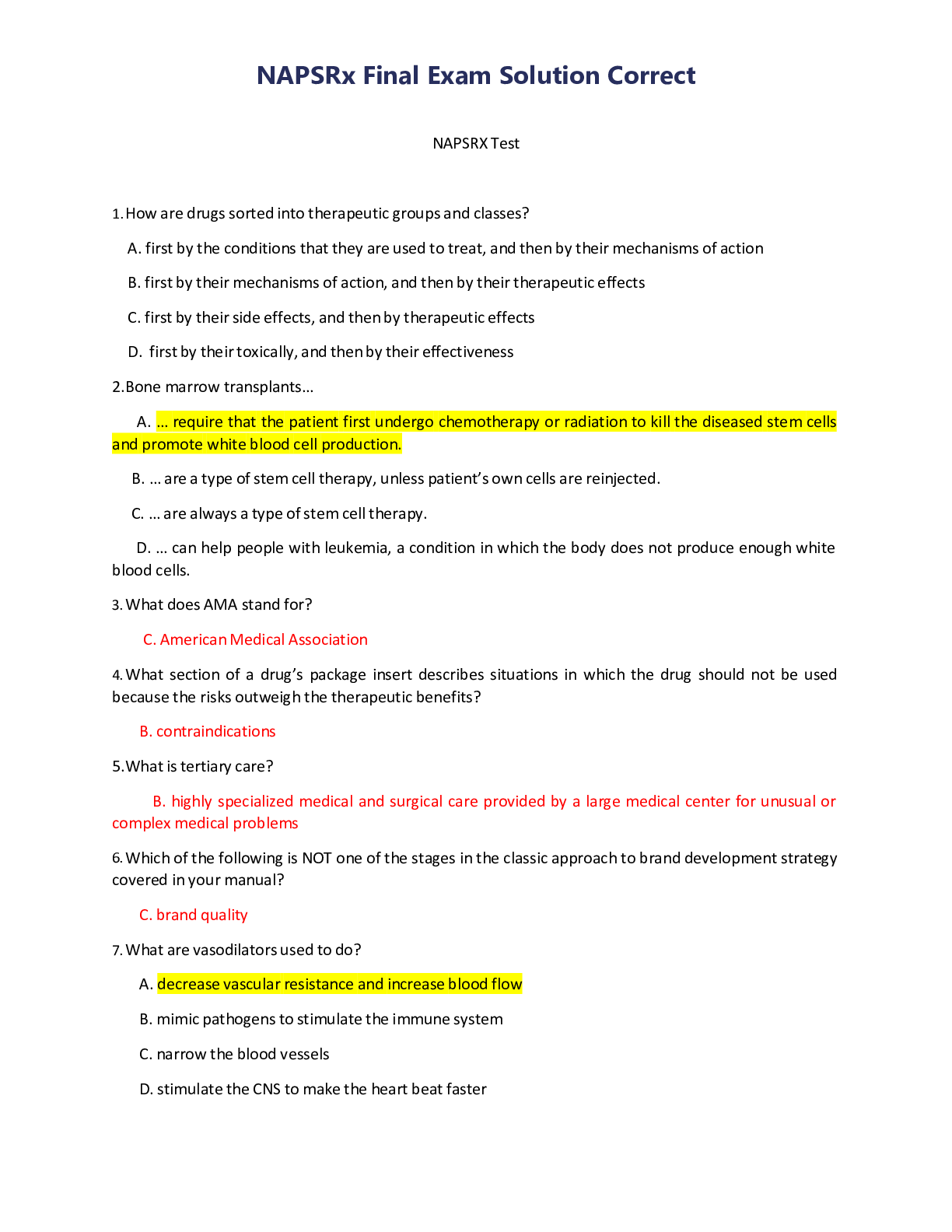 Preview image of NAPSRx Final Exam Solution Correct document